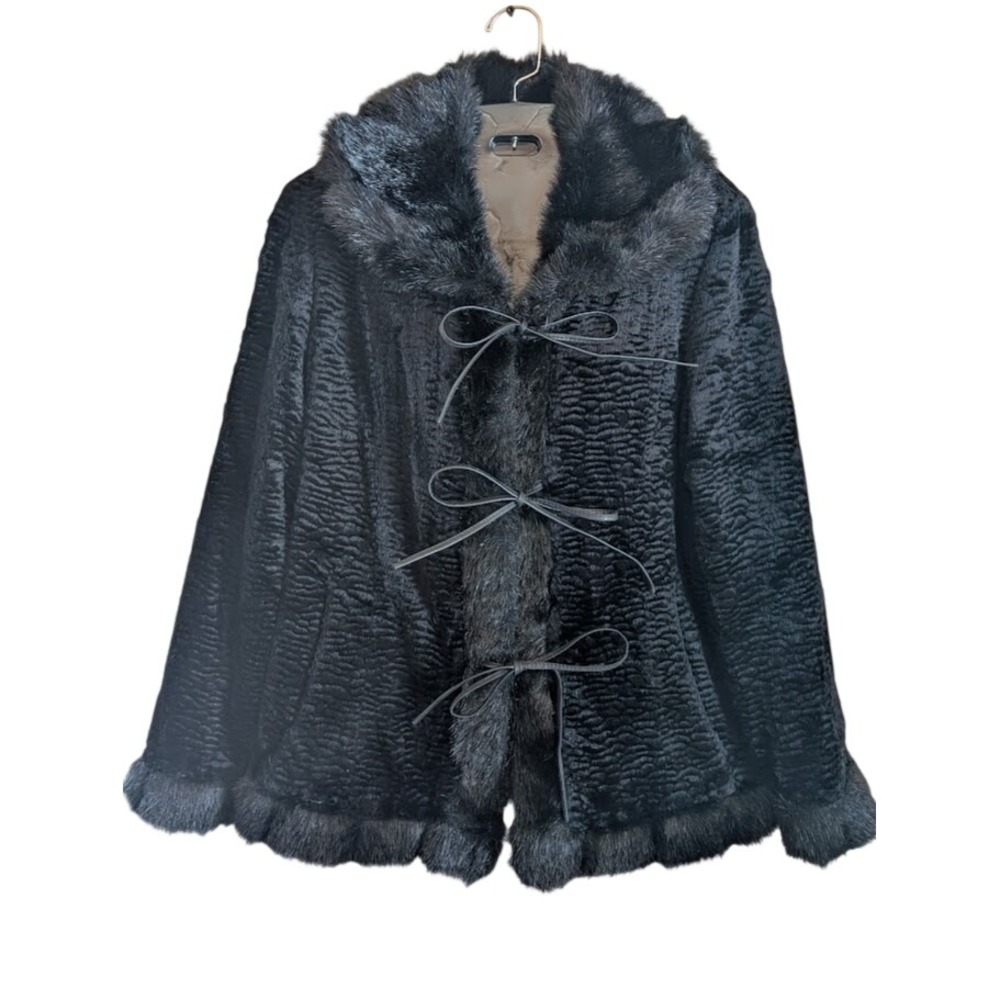 Pennylane Faux Fur Trim Utex Coat S Luxurious Velvet Tie Closure Indie Vamp Glam